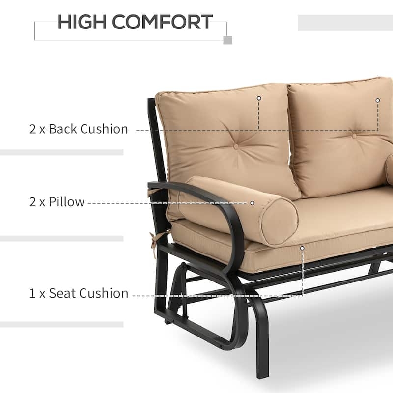 Outsunny 2-Person Outdoor Glider Bench, Patio Double Rocking Swing Loveseat with Steel Frame and Cushions