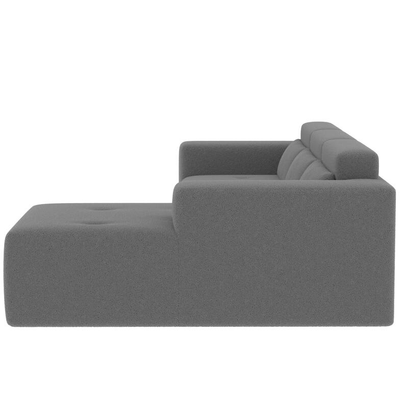 L Shaped Modular Sectional Cloud Sofa with Chaise, Teddy Fabric 3 Seat Corner Sofa, Upholstered Couch with Pillows