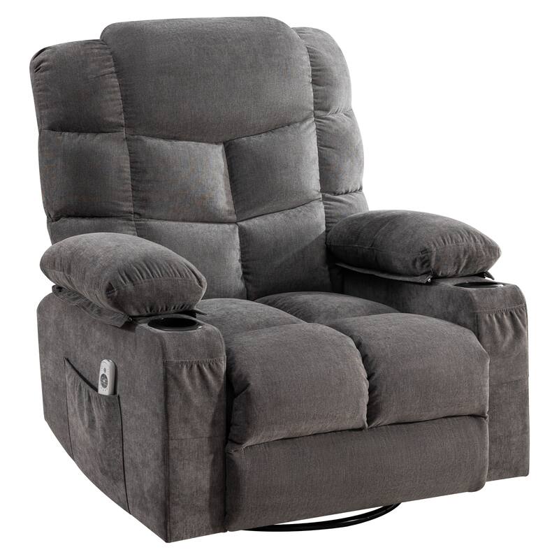 Oversized Massage Swivel Recliner Chair with Lumbar Heating for Living Room Rocker Recliner with Cup Holders and USB Charge Port