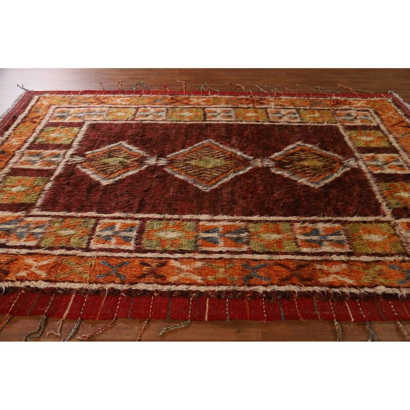 Hand Knotted Oriental 100% Wool Carpet Modern Tribal Red Moroccan Area Rug - 10' 0'' X 6' 9''
