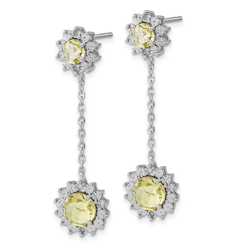Curata 925 Sterling Silver Polished Post Earrings Diamond and Lemon Quartz Earrings - 44x12mm Wide