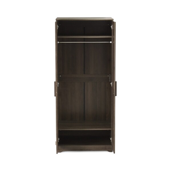 Walnut Wardrobe Clothes Storage Cabinet with Hanging Clothes Rods