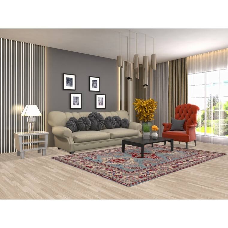 Light Blue Kazak Oriental Area Rug Hand-Knotted Wool Carpet - 5'9" x 8'1"