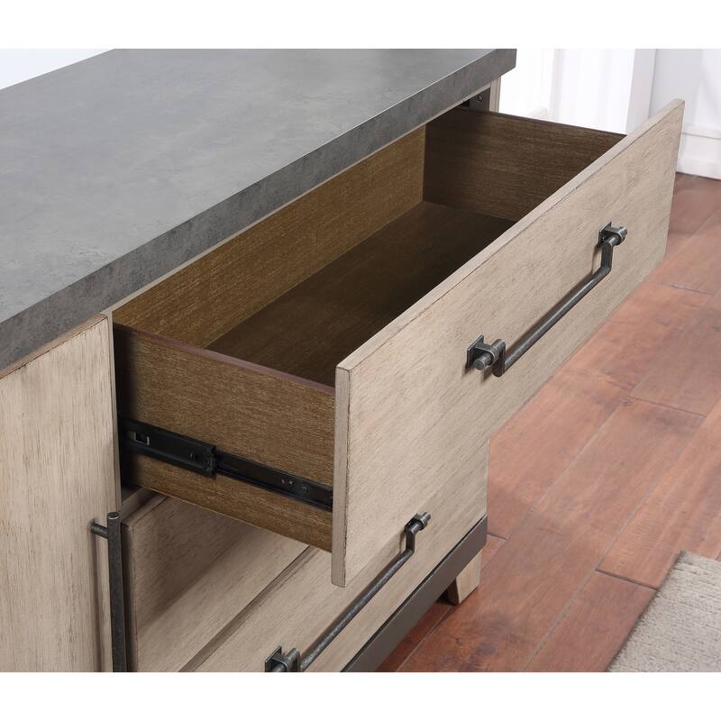 Roundhill Furniture Arbela Wood Slatted Panel Bed with Dresser, Mirror, and Two Nightstands, Weathered Oak Finish