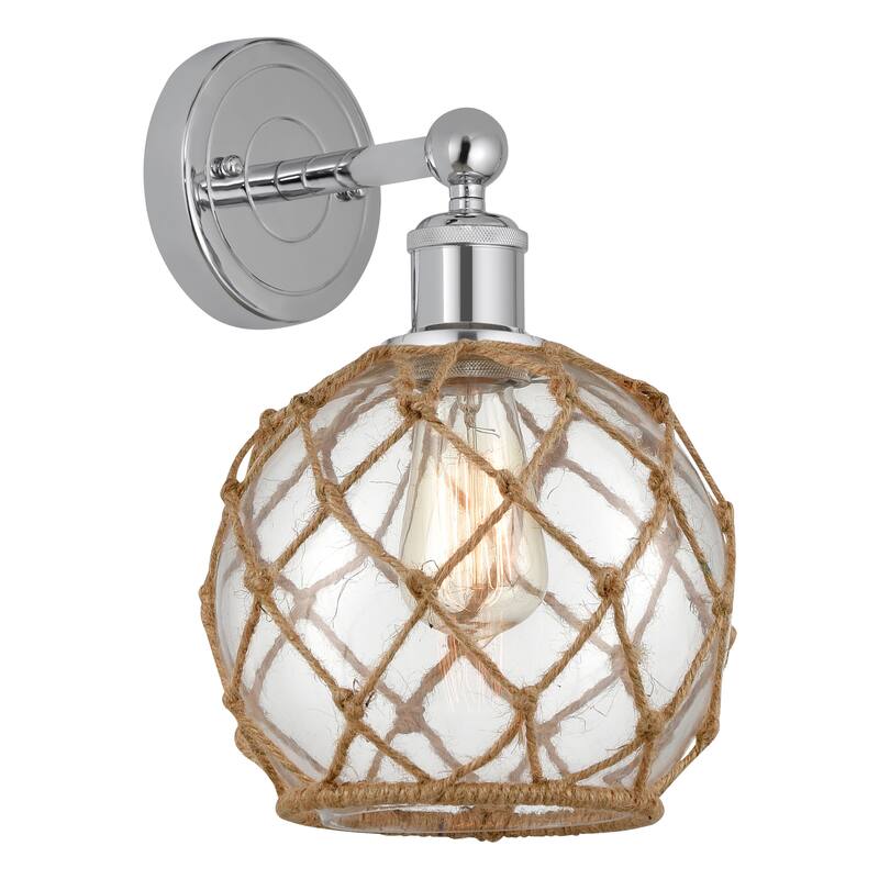 Innovations Lighting Endless Possibilities Edison - Farmhouse Rope - 1 Light 8" Sconce - Clear Glass with Brown Rope/Polished Chrome