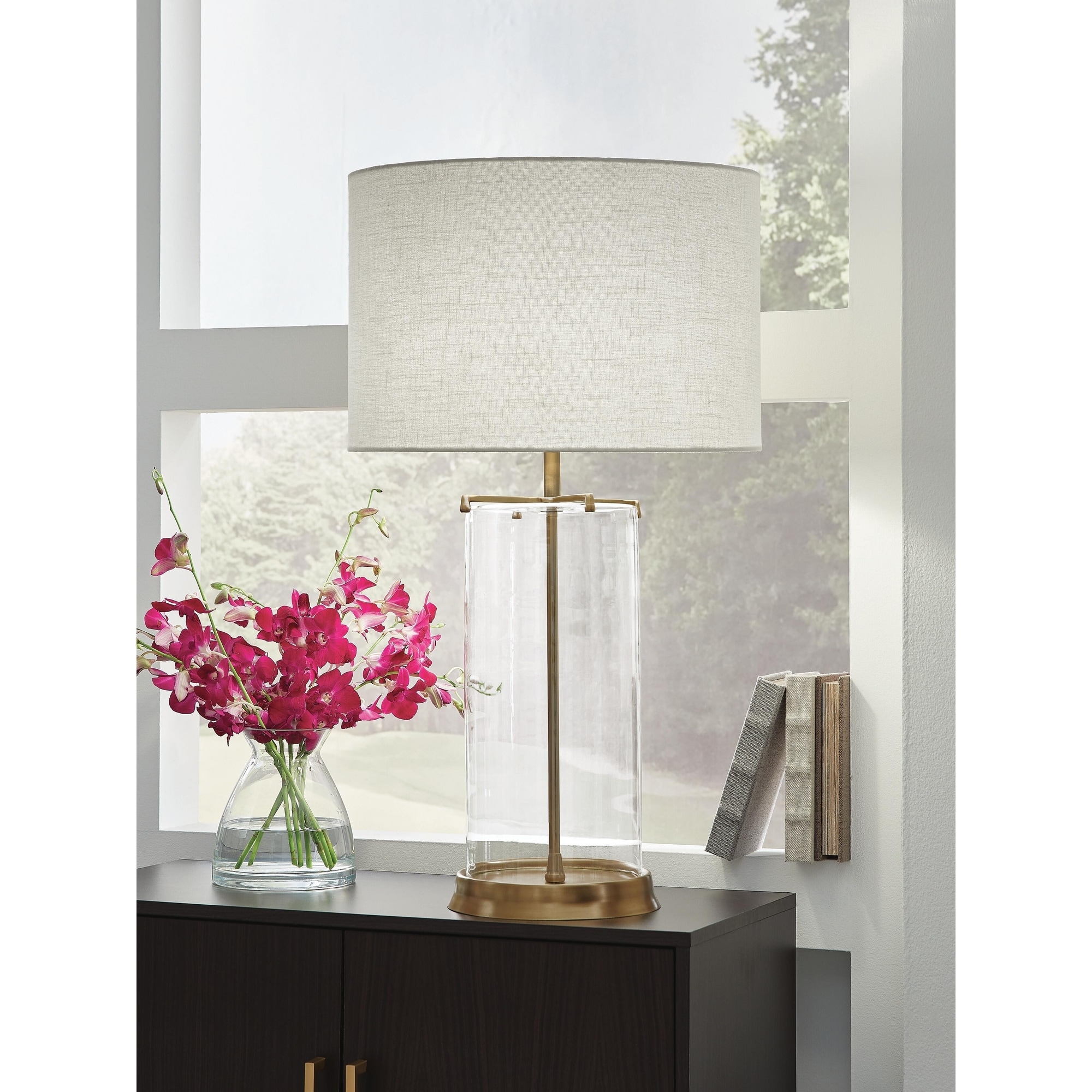 Signature Design by Ashley Gizeh Clear / Gold Table Lamp - 18"W x 18"D x 33"H
