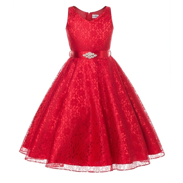 Shop Flower Girl Dress VNeck Lace Rhinestone Brooch Red GG 3511 Free