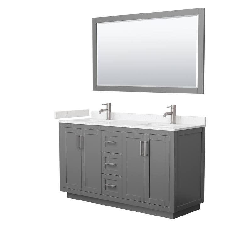 Miranda Bathroom Vanity Set, Cultured Marble Top, 58-Inch Mirror - 60-Inch Double - Dark Gray, Nickel Trim,Carrara Cultured Marble Top