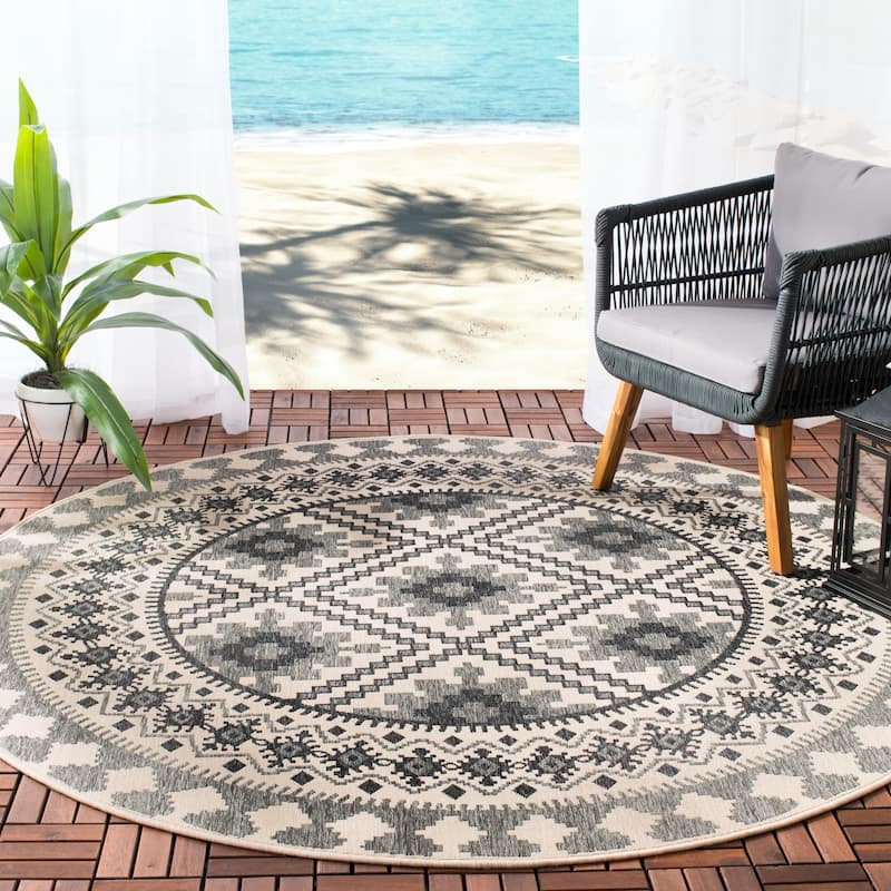 SAFAVIEH Veranda Eyvor Indoor/ Outdoor Waterproof Patio Backyard Rug - 6'7" Round - Ivory/Slate