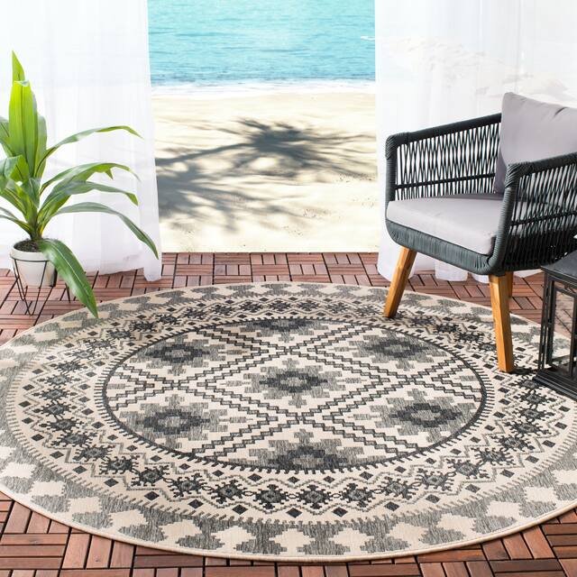 SAFAVIEH Veranda Eyvor Indoor/ Outdoor Waterproof Patio Backyard Rug - 3' x 3' Round - Ivory/Slate