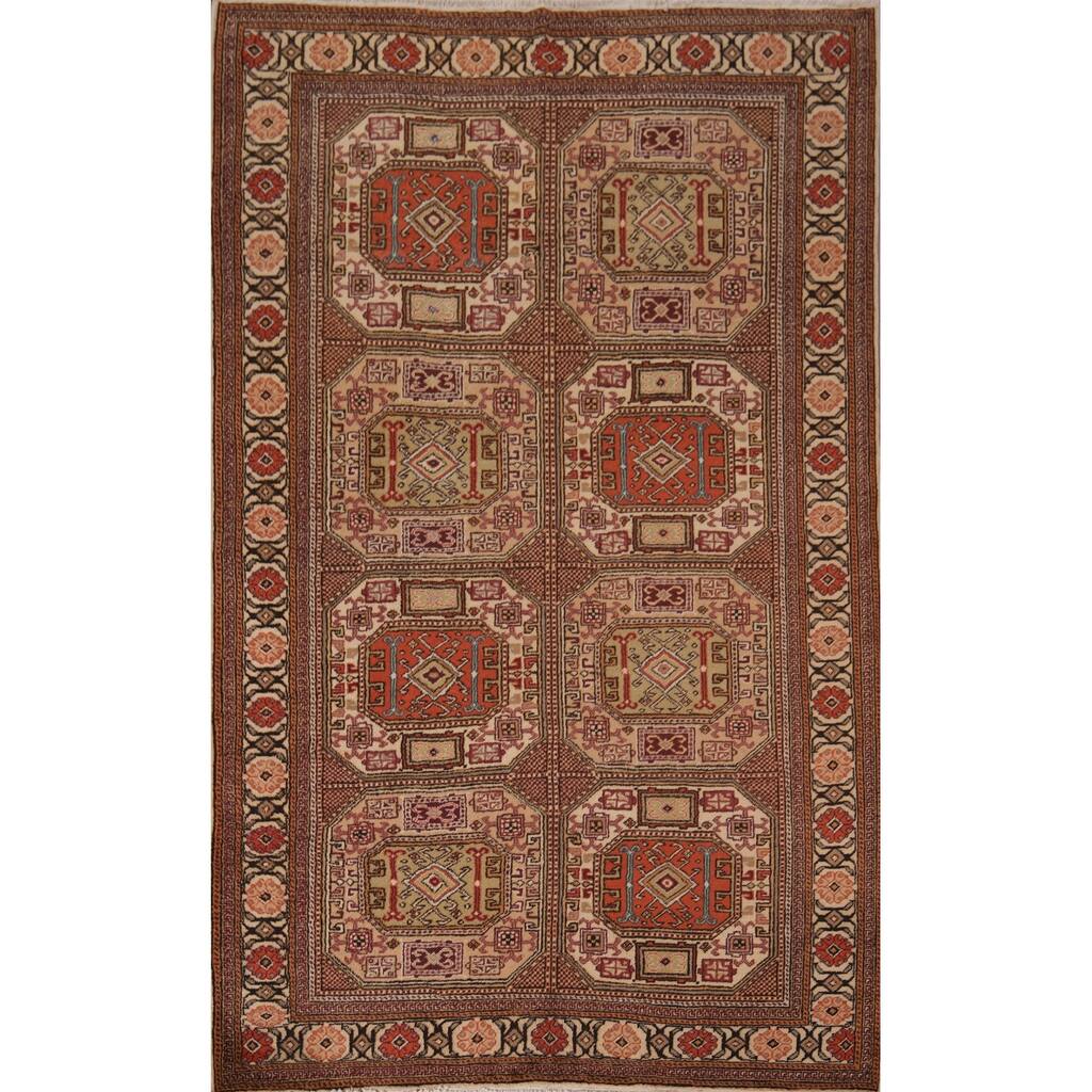 Geometric Anatolian Oriental Vintage Area Rug Handmade Wool Carpet - 5'1" X 7'7"