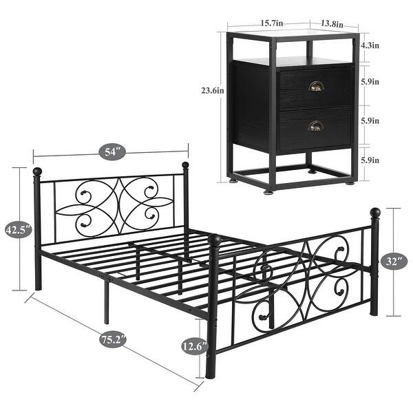 Taomika 3pieces Bedroom Set with Metal Bed Frame and Glass Top