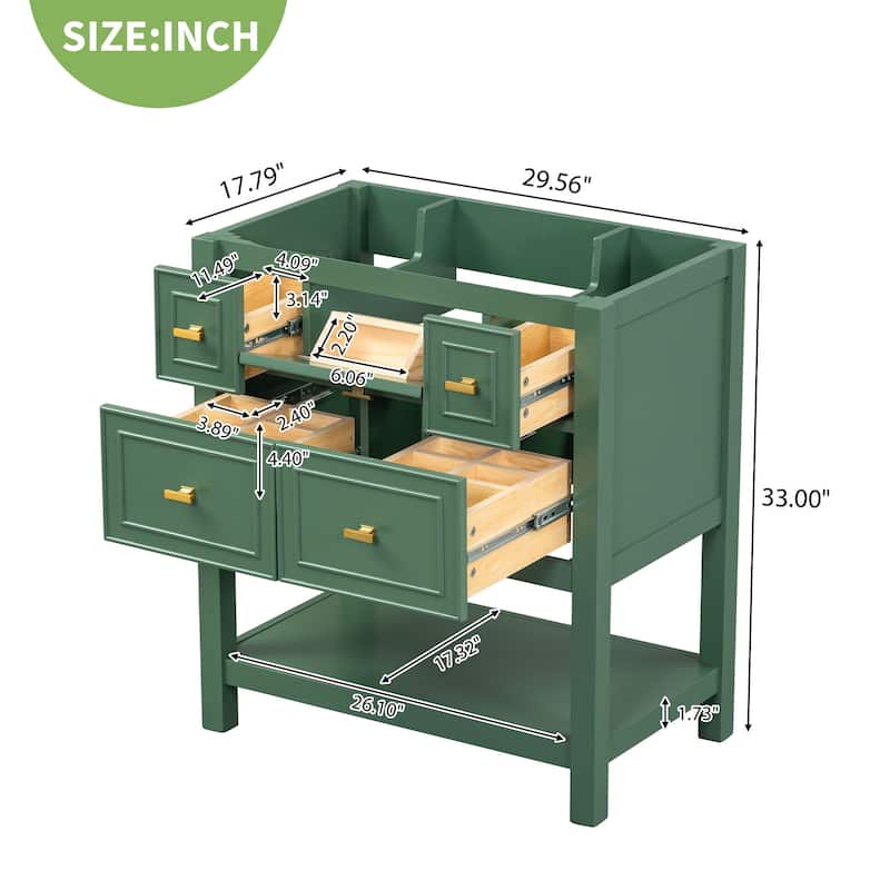 30'' Bathroom Vanity without Sink, Free Standing Single Vanity with 5 Drawers, Solid Wood Frame Bathroom Storage Cabinet