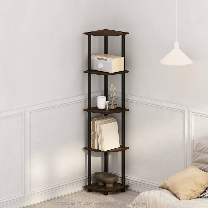 5 Tiers Wood Household Shelving Unit in Pine/Black (11.6 in. W x 57.7 in. H x 11.6 in. D)