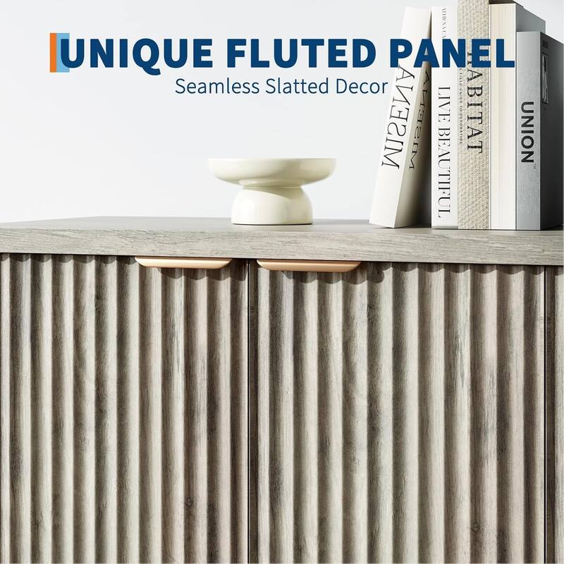 Buffet Sideboard Cabinet, Fluted Modern Credenza with Doors & Shelves