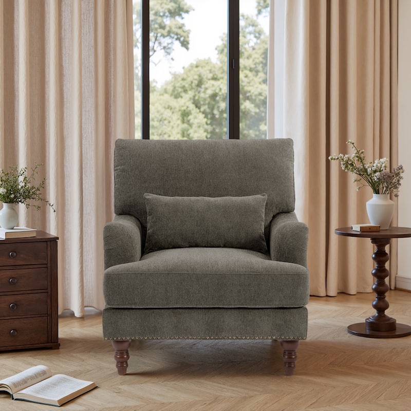 Mid Century Chenille Upholstered Accent Chair with Nailhead Trim