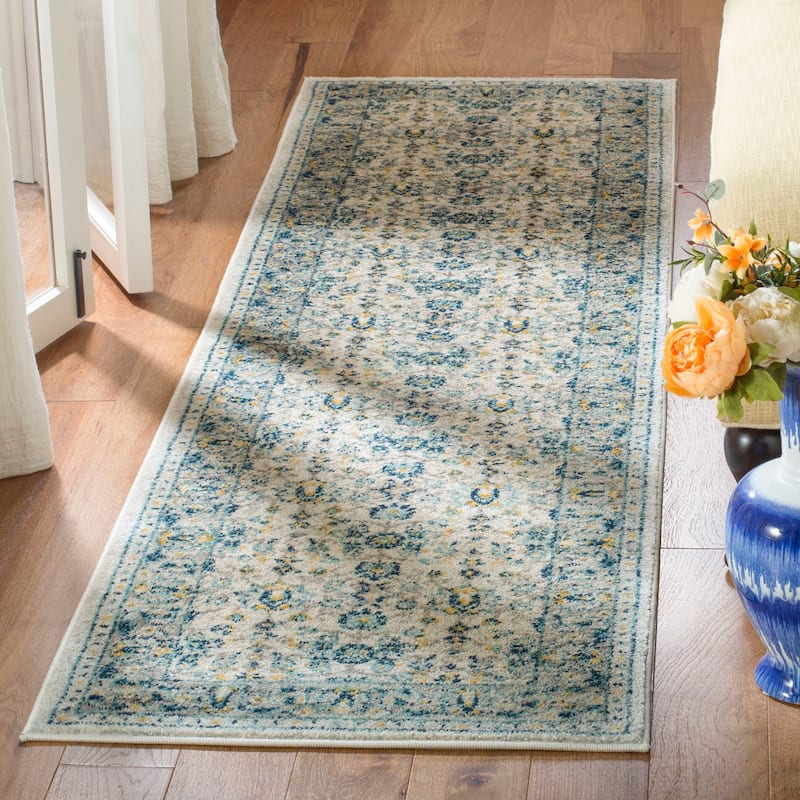 SAFAVIEH Madison Olka Vintage Boho Oriental Rug - 2'3" x 8' Runner - Ivory/Navy