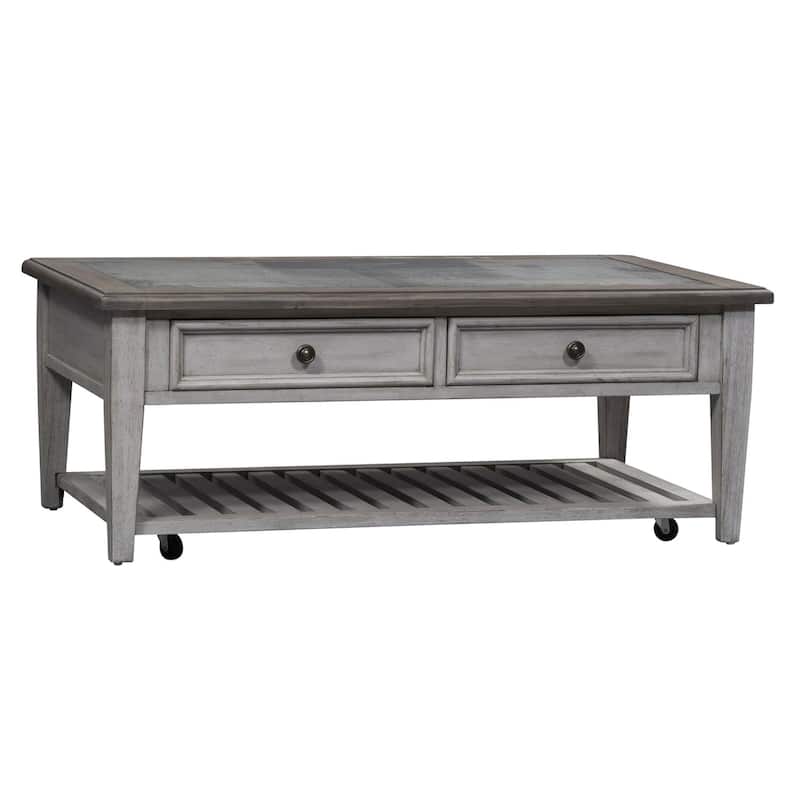 Heartland Antique White Living Room Table Set 3 Piece with Coffee Table, Side Tables