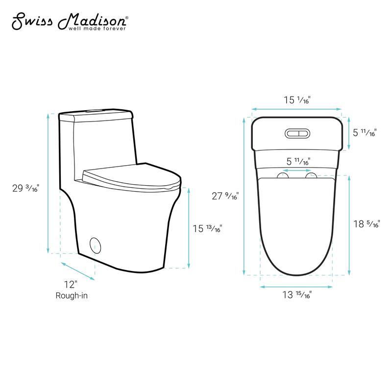 Poitiers One Piece Elongated Dual Flush Toilet 1.1 / 1.6 Gpf - 27.2" x 14.95" 28.95"