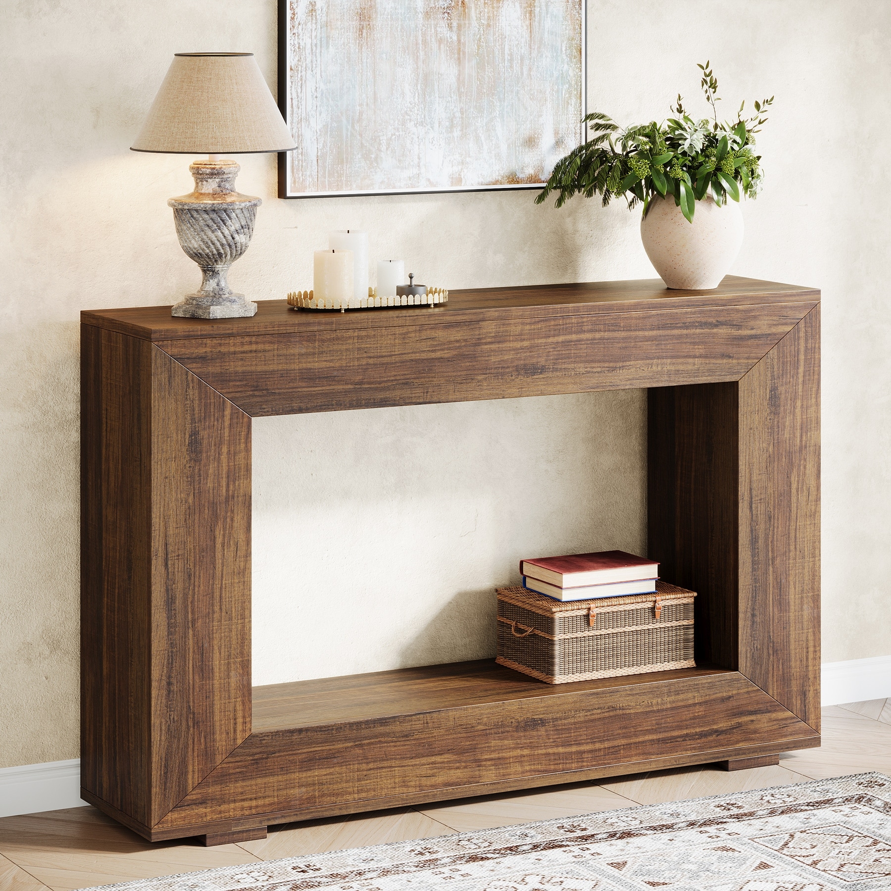 47.2" Farmhouse Console Table, Narrow 2-tier Entryway Table