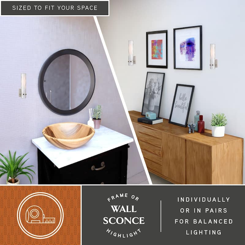 Vilo 1-Light 4.25 in. W Satin Nickel Bathroom Vanity Lighting Fixture, Clear Water and White Frosted Glass, Wall Mount Sconce