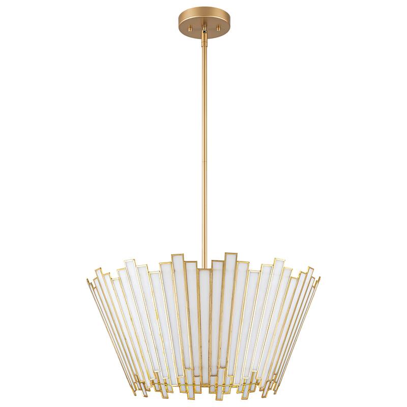 4-Light Modern Metal & GlassChandelier with White Jade Glass Shade for Living Room - 4 Light