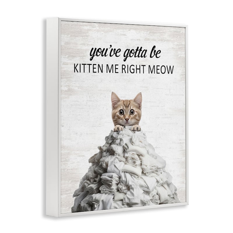 Stupell Kitten & Laundry Pile Framed Giclee Art Design By Lettered and Lined