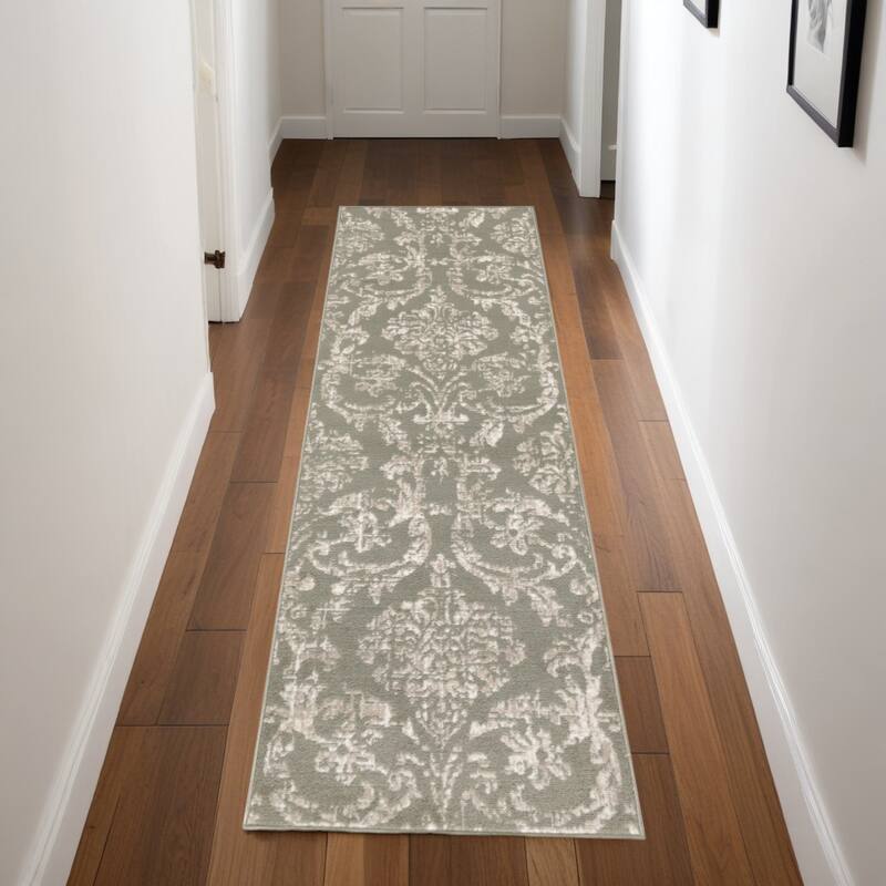 Foyo Power Loomed Distressed Abstract Stain Resistant Area Rug By HomeRoots - 87' X '27' X '0.5 - 87' X '27' X '0.5 - Green/Teal - Runner