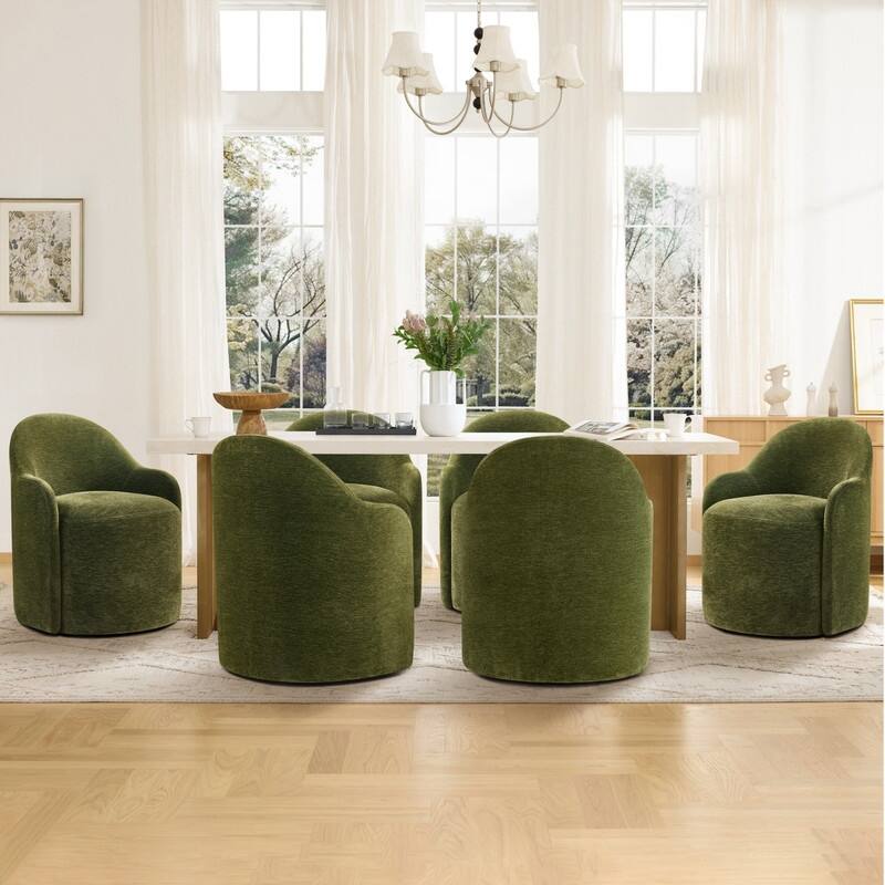 Spruce & Spring Modern Swivel Dining Chair with Hidden Wheels & Arm