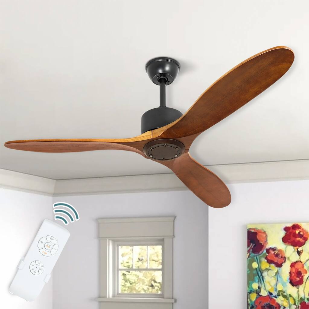 Depuley Farmhouse 3 Straight Wood-blade Ceiling Fan with Remote Dark Brown - Traditional&Vintage 52 inches