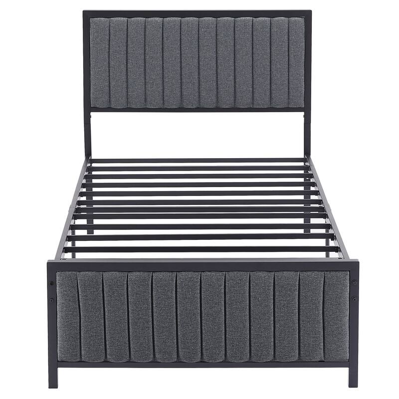 Javlergo Bed Frames with Upholstered Tufted Headboard and Footboard, Heavy Duty Steel Slats Platform, No Box Spring Needed