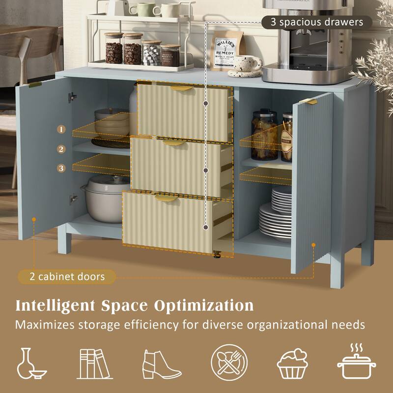 2 Door Sideboard with Adjustable Shelves and Drawers, Storage Console Table with Metal Handles for Living Room