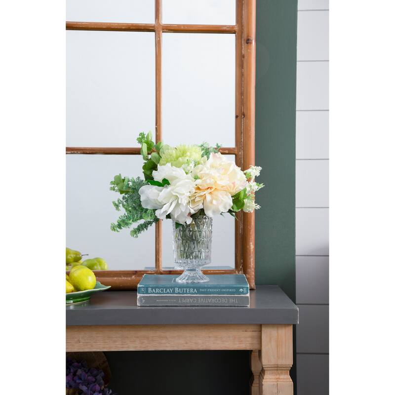 Artificial Peony Flowers 14 Inch White and Pink 4 Pack Real Touch - White+Pink