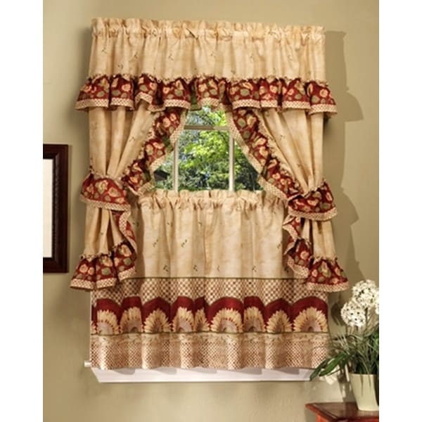 Sunflower Printed Kitchen Curtain With Attached Valance - 57x36 Inches