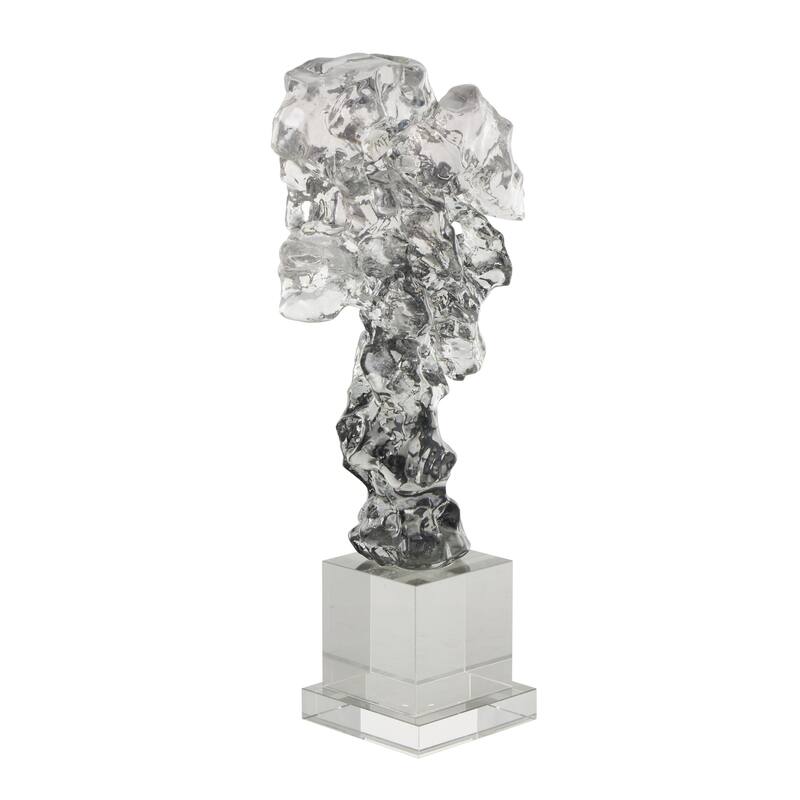Glass Abstract Handmade Freeform Decorative Sculpture with Clear Square Base - Clear - Roche River Decor