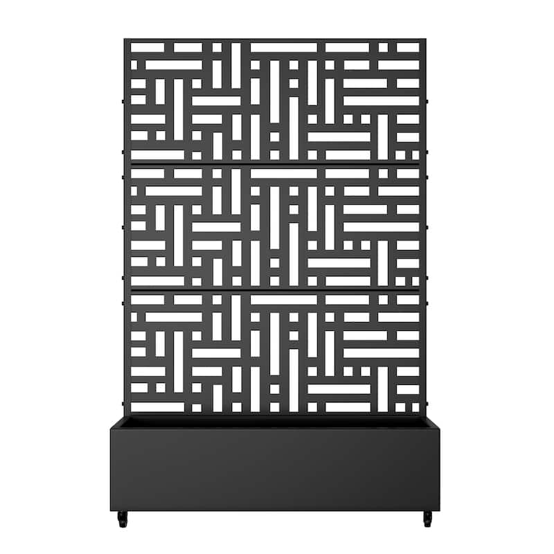 Metal Movable Planter Box with Trellis Privacy Screen Planter Box with Lockable Wheels