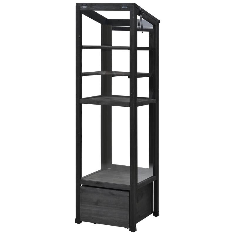 62.4inch Height Wood Garden Greenhouse Balcony Portable Mini Cold Frame with Movable Storage Box and Adjustable Shelves