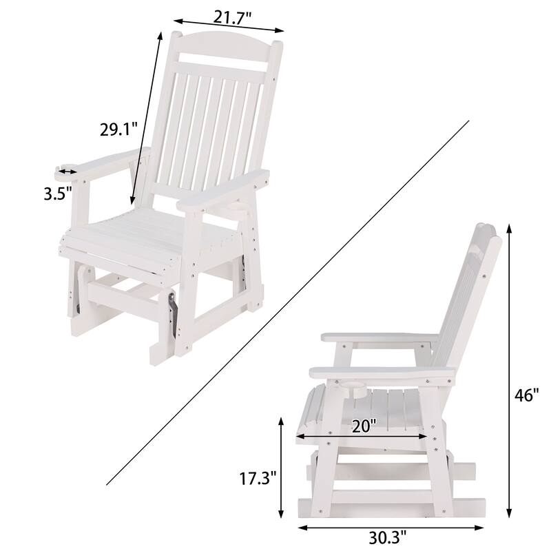 Fortune Candy Poly Lumber Patio Glider for One Person with Cup Holders, HIPS Material, All-Weather Resistant