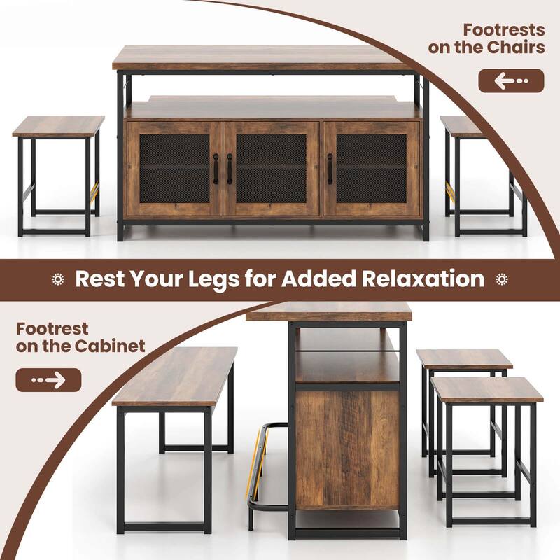 Costway 4 PCS Kitchen Island Set with Bench and Storage Heavy-duty - See Details