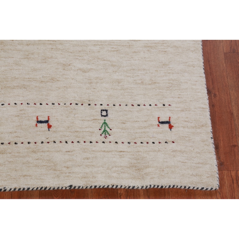 Hand Knotted Oriental 100% Wool Carpet Tribal Animal Pictorial Beige & Ivories Gabbeh Area Rug - 7' 11'' X 5' 1''