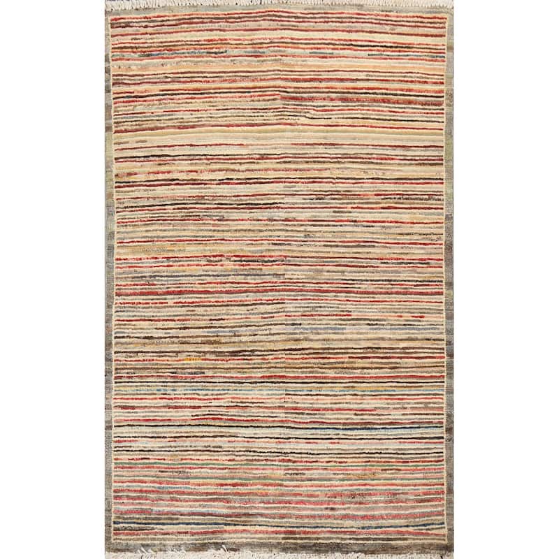 Striped Modern Gabbeh Kashkoli Wool Area Rug Hand-knotted Foyer Carpet - 2'6" x 3'10"