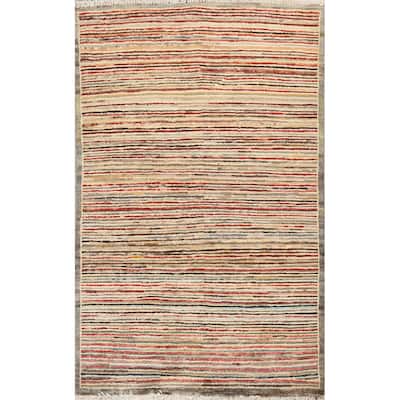 Striped Modern Gabbeh Kashkoli Wool Area Rug Hand-knotted Foyer Carpet - 2'6" x 3'10"