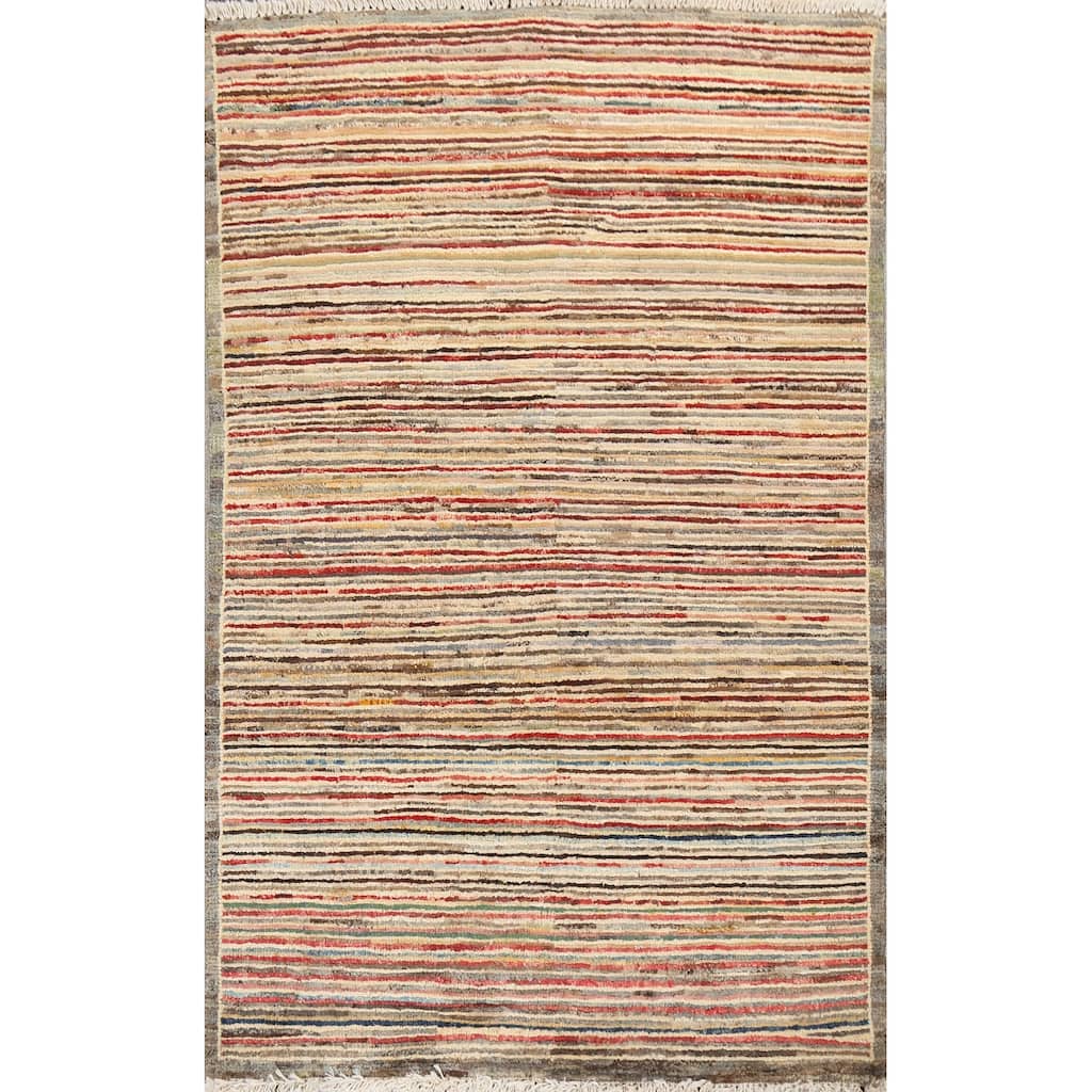 Striped Modern Gabbeh Kashkoli Wool Area Rug Hand-knotted Foyer Carpet - 2'6" x 3'10"