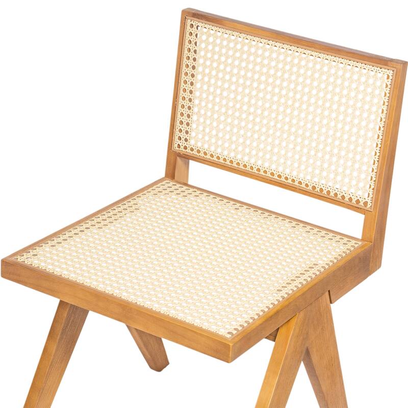 Rattan Dining Chair Set of 2, Armless Side Chairs with Wood Legs