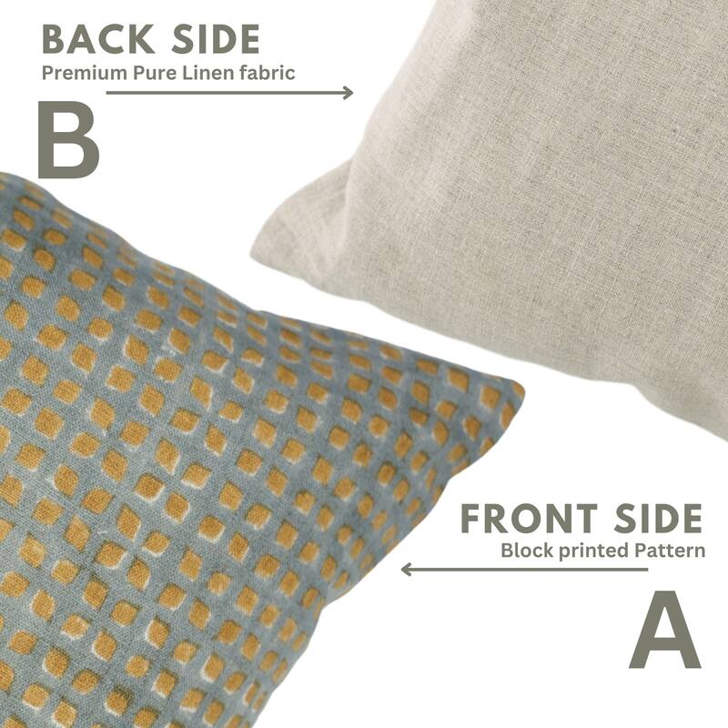 Fabdivine Handmade Block Print Floral Pillow Cover, Soft Pure Linen for Sofa, Alpana