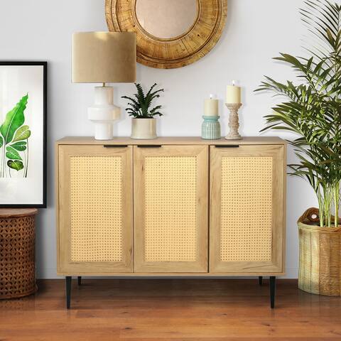Elegant Storage Cabinet with 3 Rattan Doors,For Bedroom/Living Room