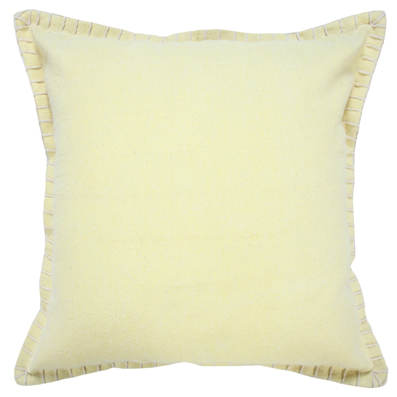 Sevita Guapo Casual Solid Stitched Edge Cotton Throw Pillow - 20" x 20" - Polyester - Light Yellow - Single