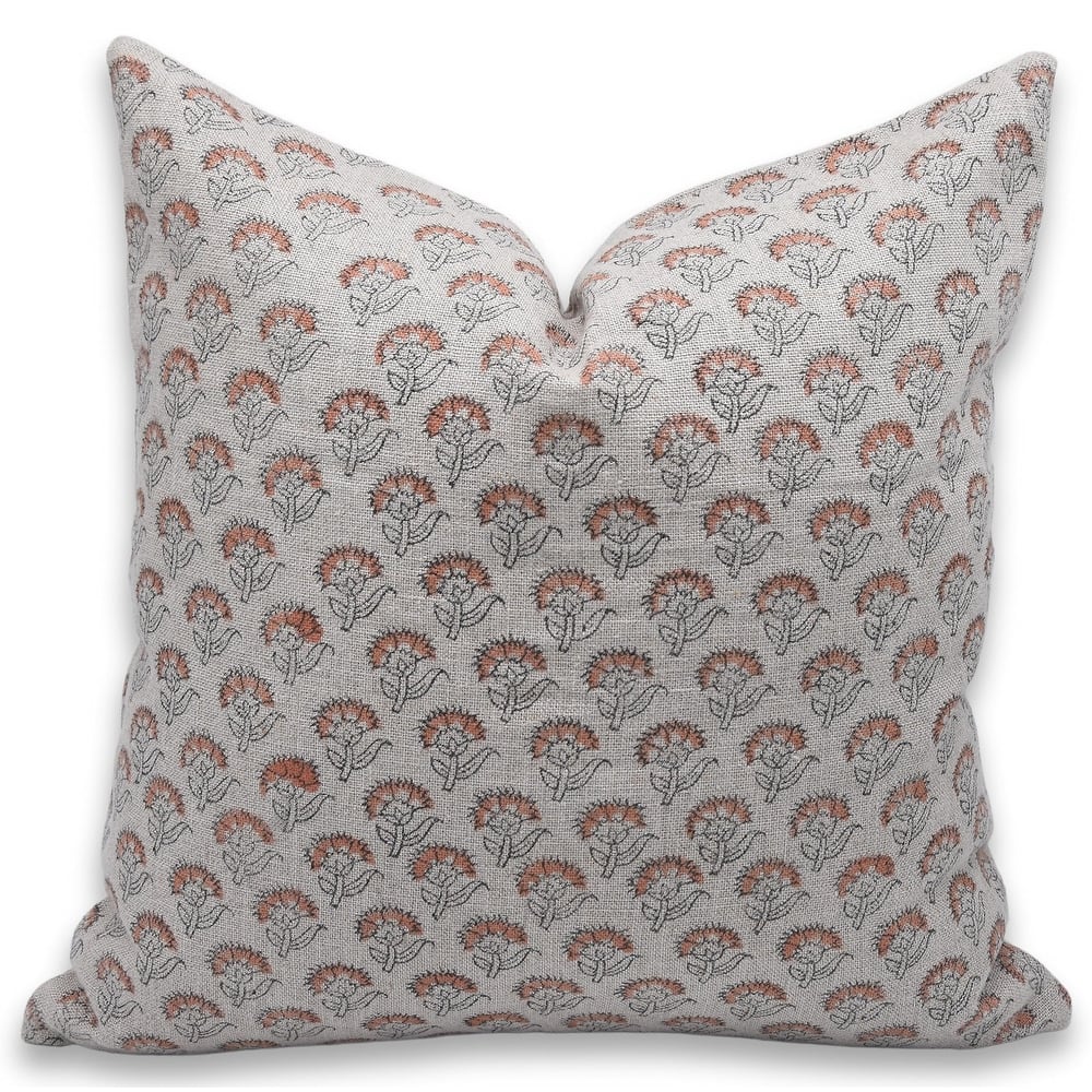Linen Square Block print pillow Cover - Juju Flower