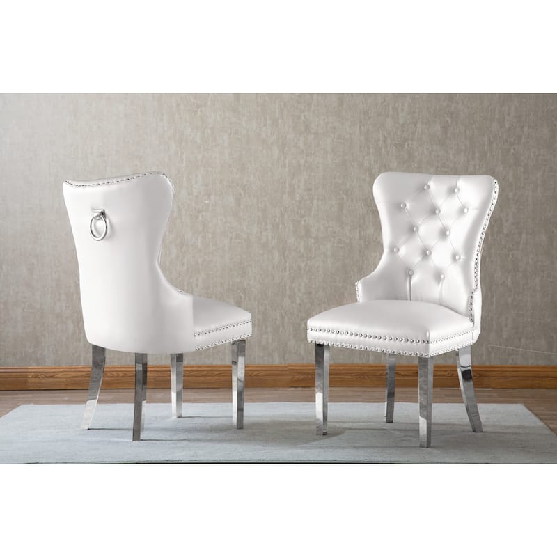 Best Quality Furniture Button-tufted Dining Chairs Set of 2 - White Faux Leather
