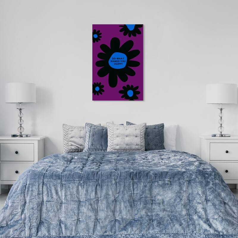 Wynwood Studio Canvas Typography and Quotes Floral Happiness Green and Pastel Green Modern & Contemporary Wall Art Canvas Print - 36 x 24
